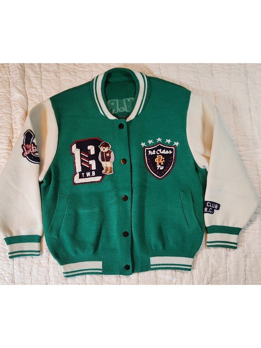 VTG Teenie Weenie TWRC Varsity Jacket Liberty Greeb Bear Club Fleece M-S   W-L